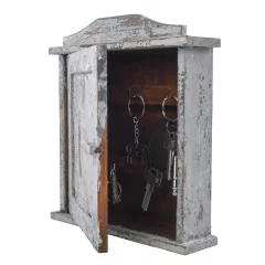 Szara skrzynka na klucze Wandbox z 6 haczykami, malowana w stylu retro vintage loft, industrialnym