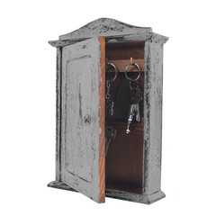 Szara skrzynka na klucze Wandbox z 6 haczykami, malowana w stylu retro vintage loft, industrialnym