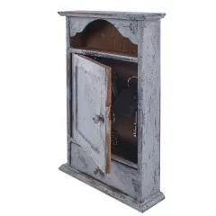 Szara Szafka na klucze Szafka na klucze z 6 wewnętrznymi haczykami + szuflada malowany kolorem 3D w antycznym loftowym industrialnym stylu retro vintage