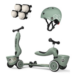 Jeździk i Hulajnoga Scootandride Green lines 2W1z zamykanym schowkiem + kask + ochraniacze