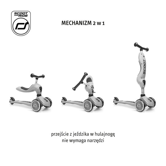 Jeździk i Hulajnoga Scootandride 2W1 z rączką do prowadzenia Mocha Highwaykick 1 Push and Go 