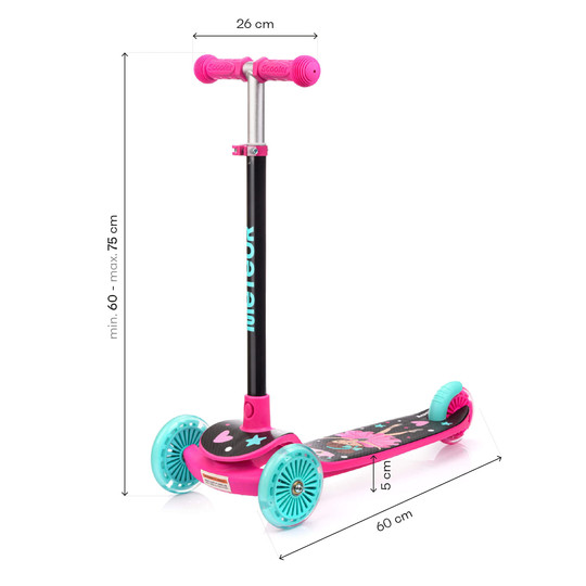 Hulajnoga trójkołowa Meteor Funny Pink LED