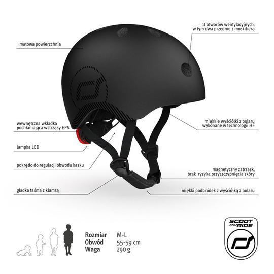 Kask dla dzieci Scootandride  M-L dla nastolatków Black