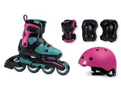 Rolki Rollerblade Cube G Pink / Emerald Green + kask + ochraniacze 2020