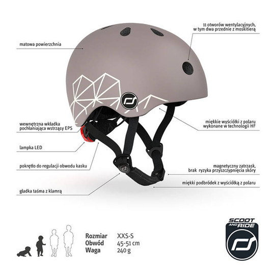 Kask dla dzieci Scootandride XXS-S dla dzieci 1-5 lat Brown Lines