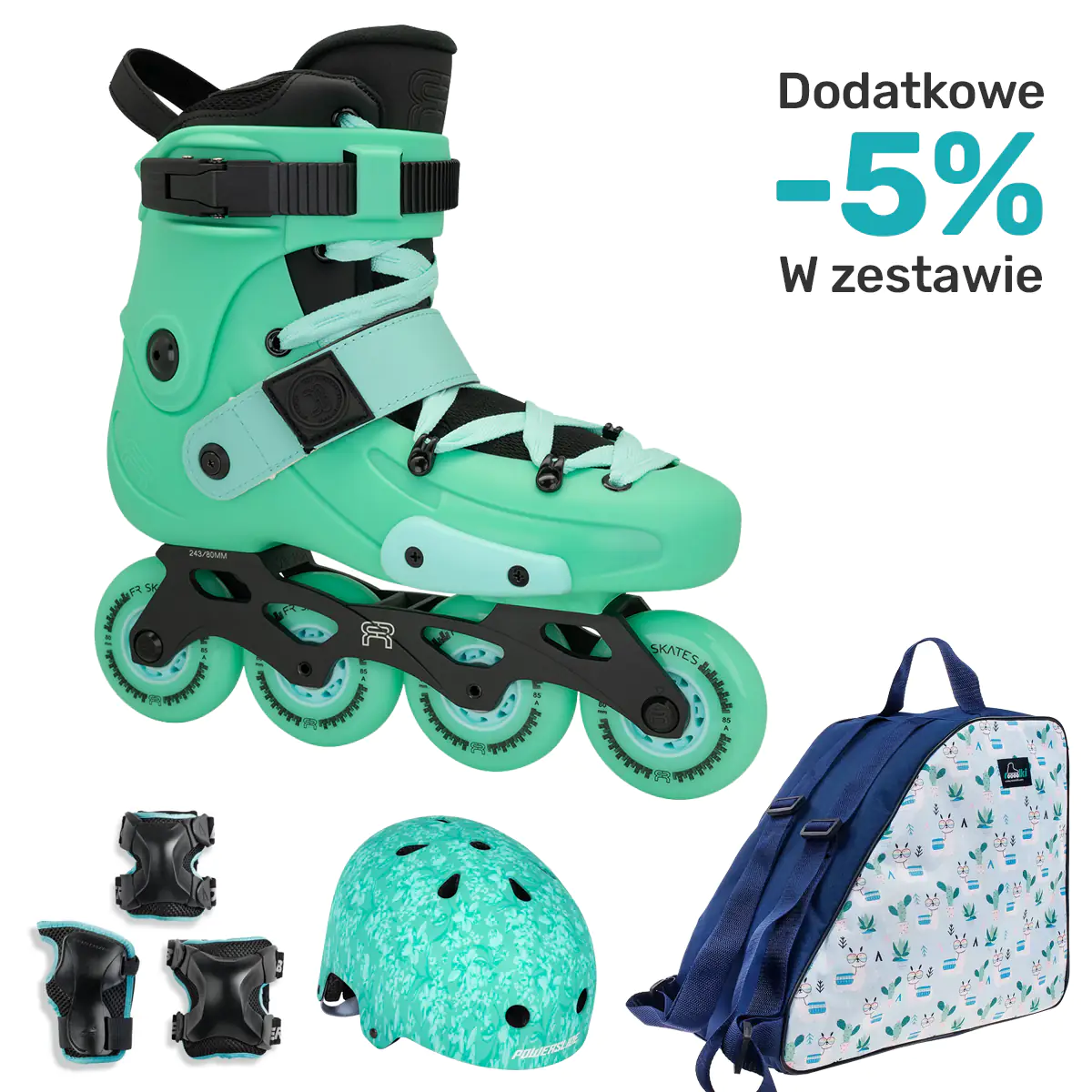 Zestaw Rolki FR FRX 80 Minty + kask, ochraniacze, torba do wyboru