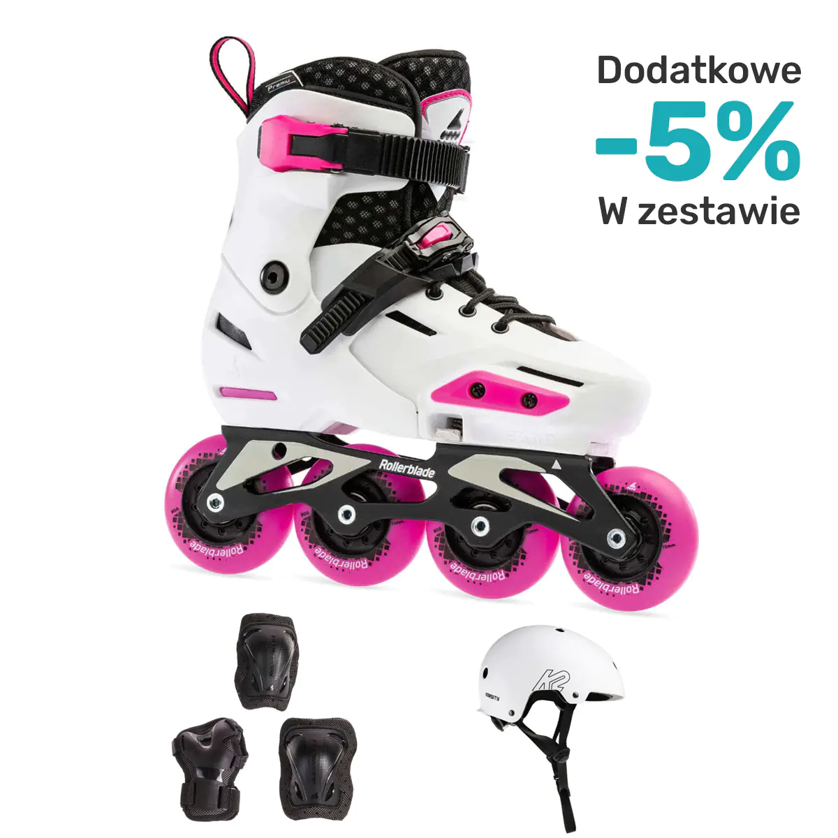 Zestaw Rolki Rollerblade Apex G White Pink + ochraniacze, kask do wyboru