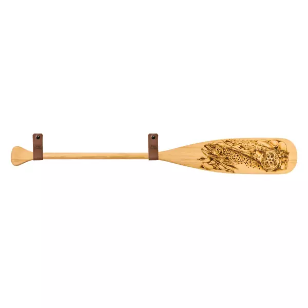 Pagaj John Paddle Beavertail Ozdoba Wypalany 110 cm WZ1 ze skórzanymi poziomymi zawieszkami